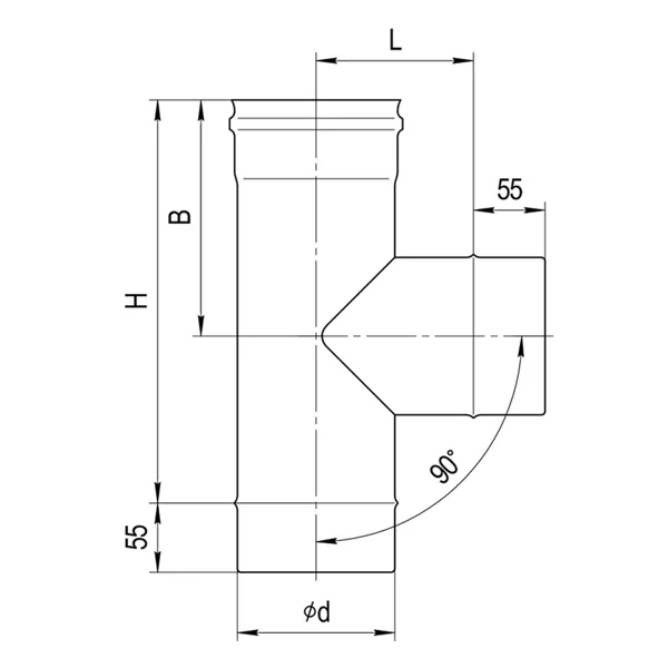 Ferrum Тройник-К одностенный 90° Ø100 мм (AISI 430  0.5 мм)