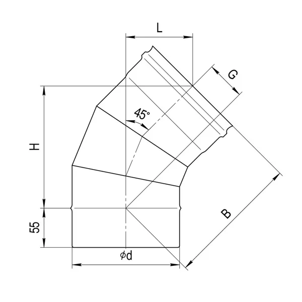 Ferrum Колено одностенное 3 секц. Угол 135° Ø100 мм (AISI 430  0.5 мм)