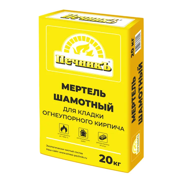 Мертель шамотный для кладки огнеупорного кирпича Печникъ 20 кг